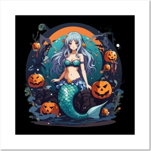 Orange Full Moon Mermaid Posters and Art